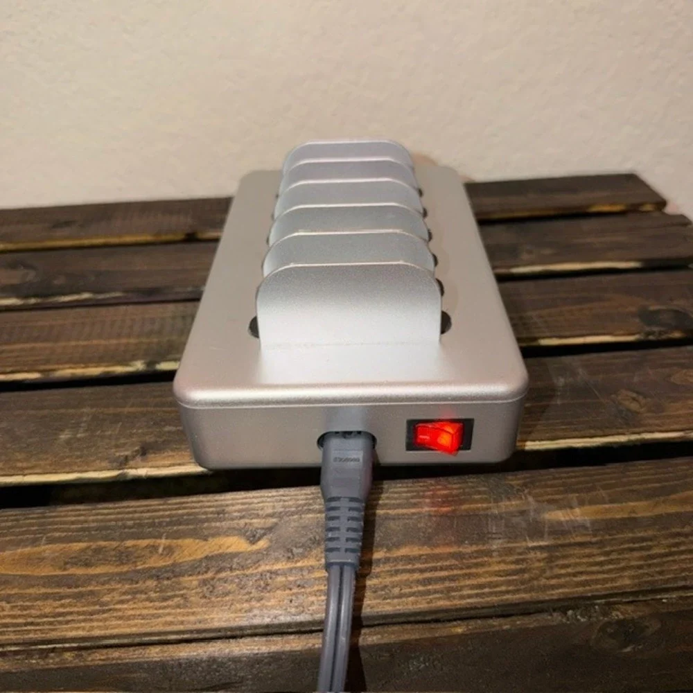 Silver 6 Port USB Charging Station Dock Organizer for Multiple Devices Hub